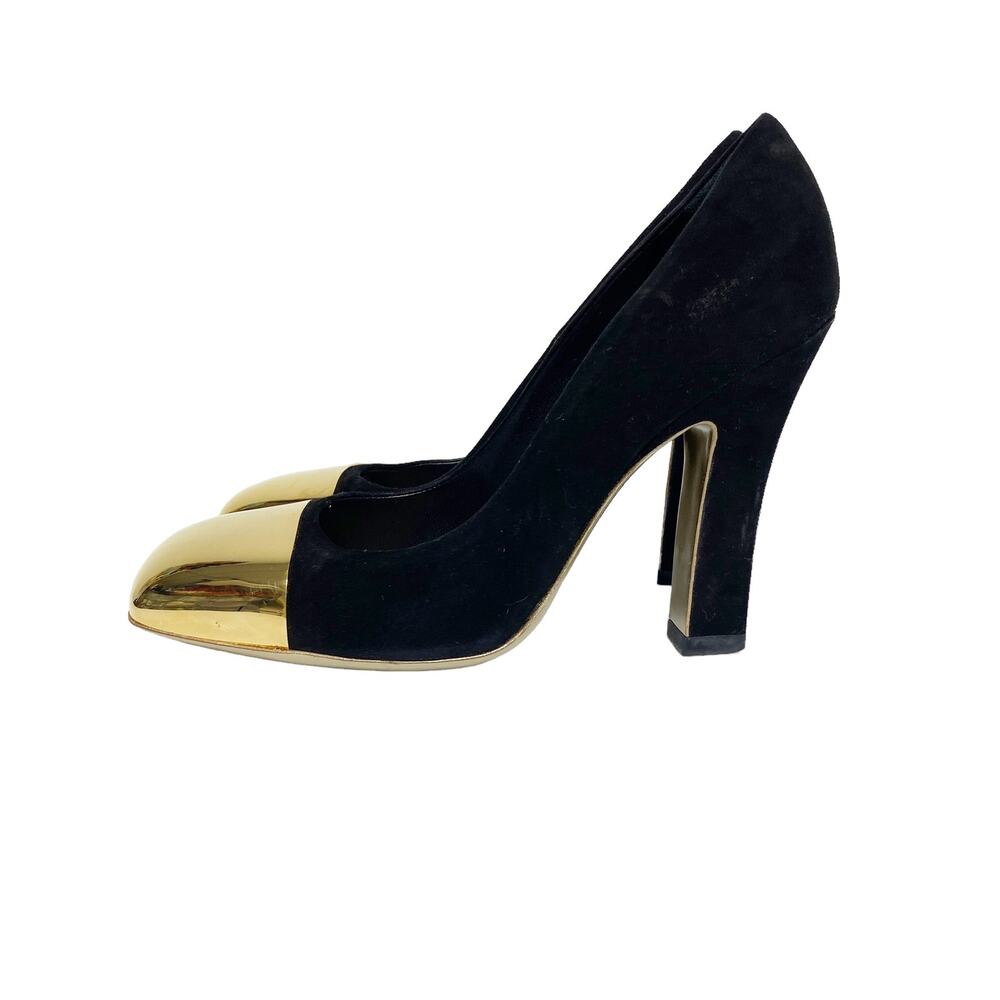 YSL Yves Saint Laurent Womens Size 8 Mae Gold Cap Square Toe Pumps - Picture 6 of 9